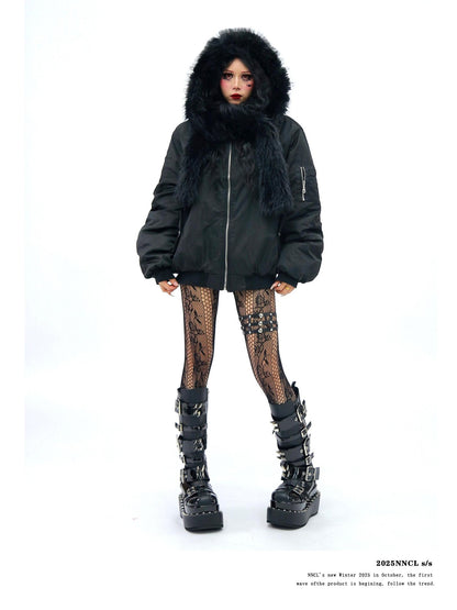 NANAICHILLI Faux Fur Scarf Collar Detachable Hood Windproof Loose Women&