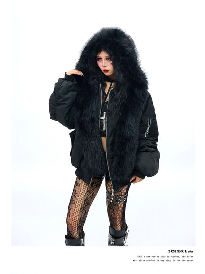 NANAICHILLI Faux Fur Scarf Collar Detachable Hood Windproof Loose Women&