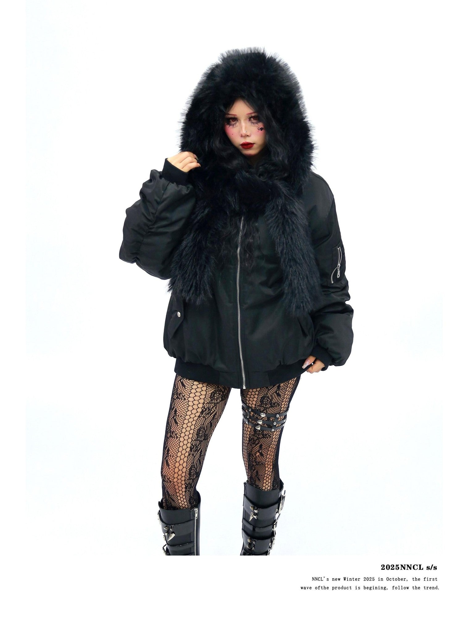 NANAICHILLI Faux Fur Scarf Collar Detachable Hood Windproof Loose Women&