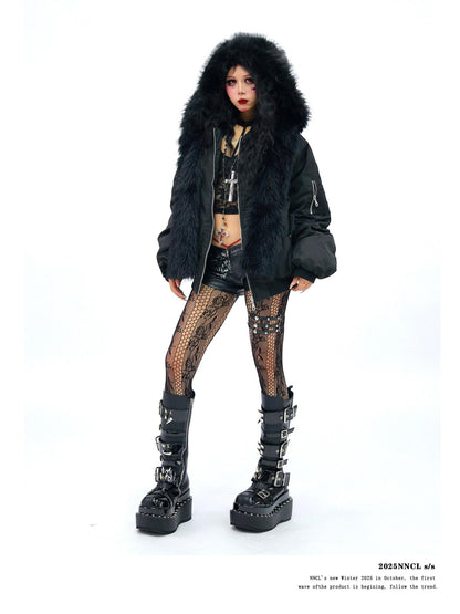 NANAICHILLI Faux Fur Scarf Collar Detachable Hood Windproof Loose Women&