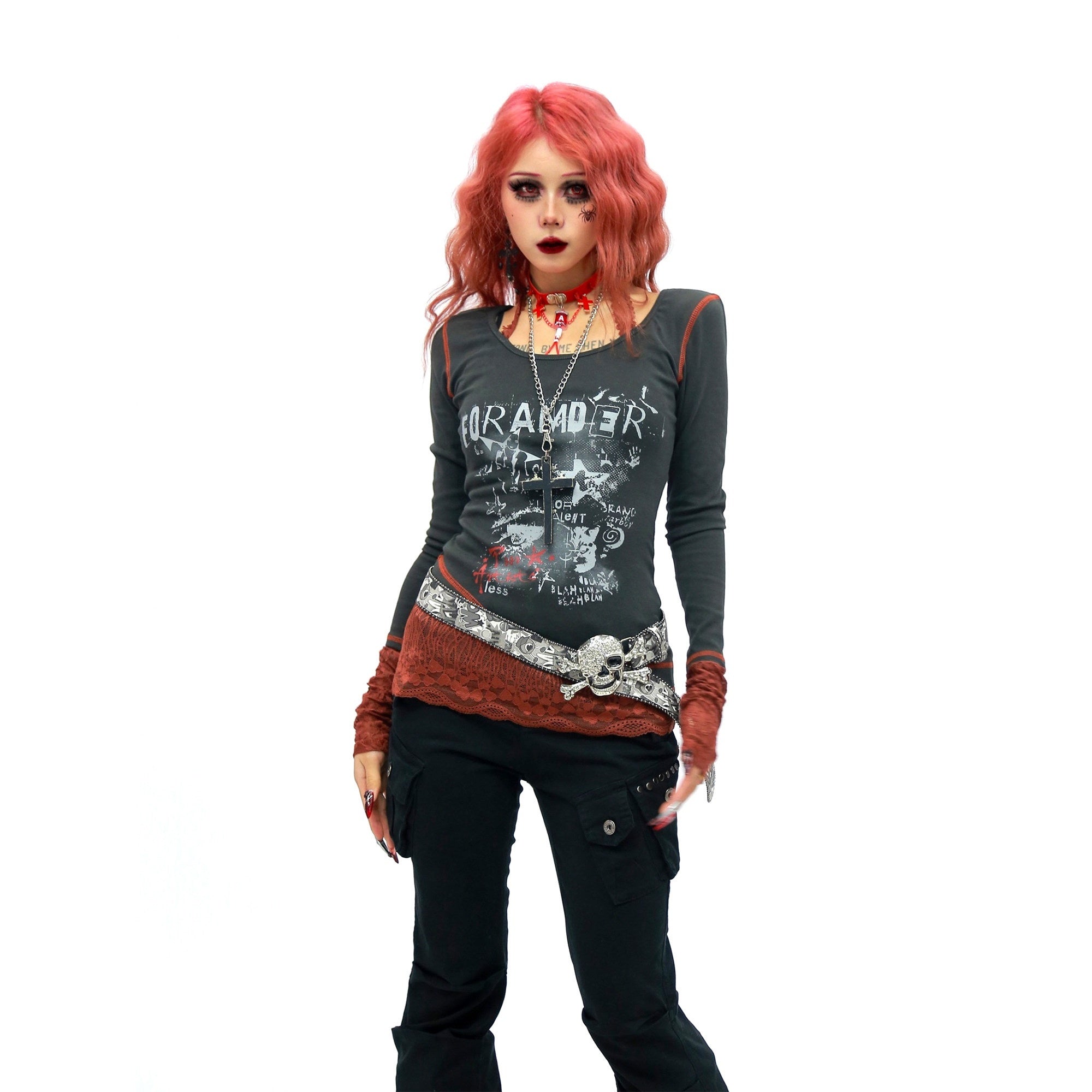 NANAICHILLI_Graffiti_Letter_Print_Lace_Spliced_Halter_Women&