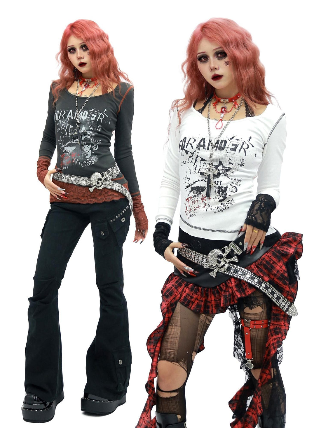 NANAICHILLI Graffiti Letter Print Lace Spliced Halter Women&