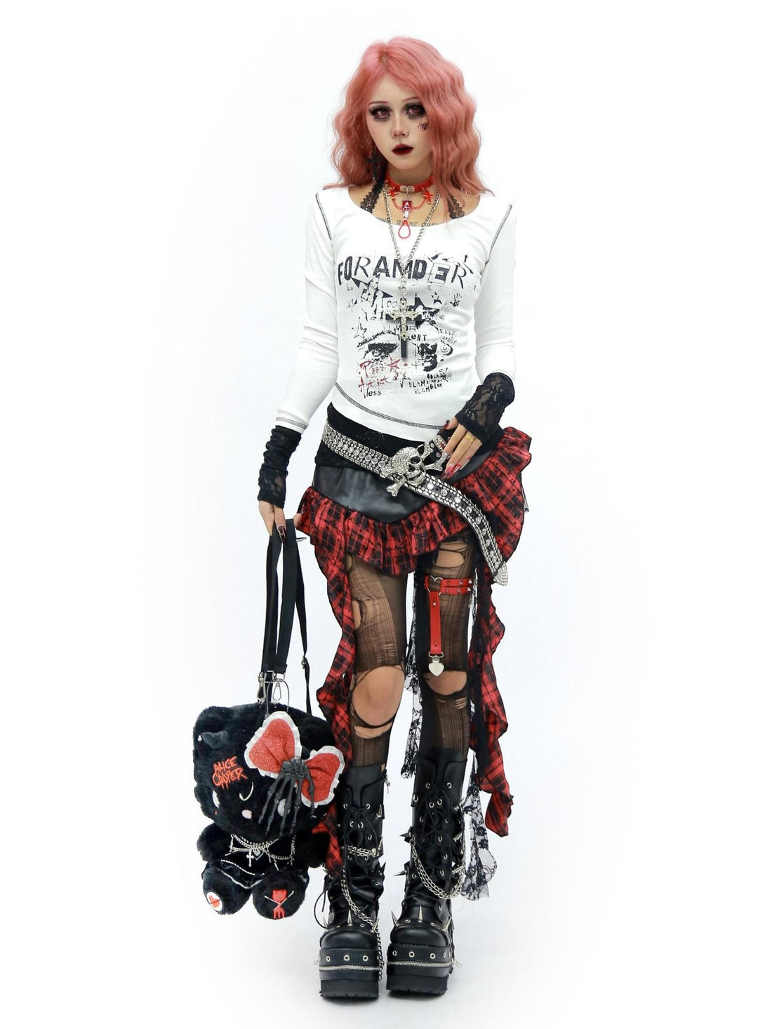 NANAICHILLI Graffiti Letter Print Lace Spliced Halter Women&