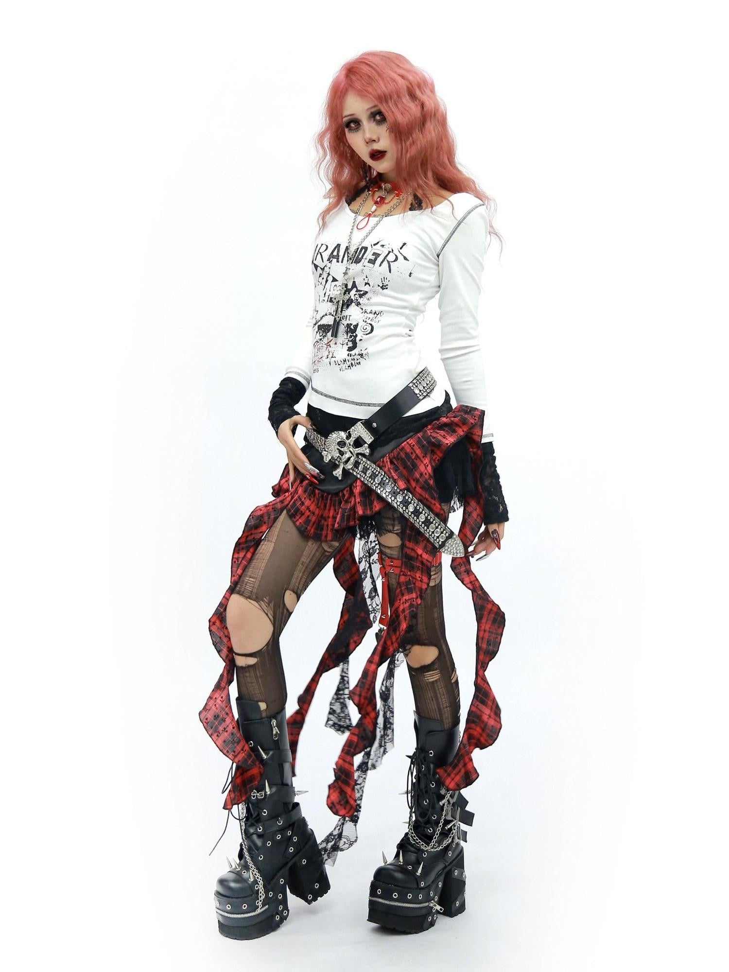 NANAICHILLI Graffiti Letter Print Lace Spliced Halter Women&