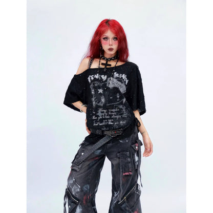NANAICHILLI_Graphic_Creative_Print_Street_Loose_Fit_Crew_Neck_Black_White_T-Shirt_MISSTT