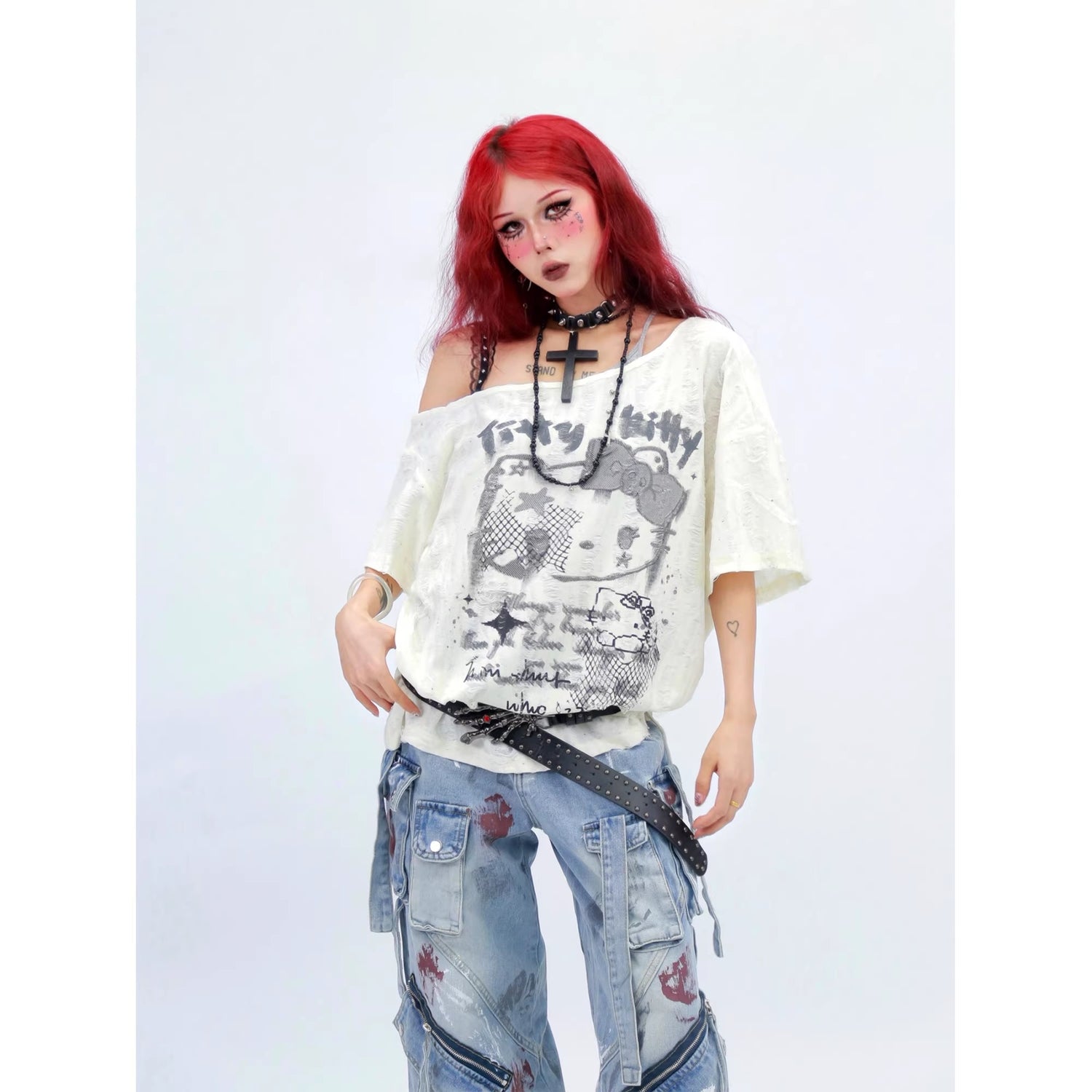 NANAICHILLI_Graphic_Creative_Print_Street_Loose_Fit_Crew_Neck_Black_White_T-Shirt_MISSTT