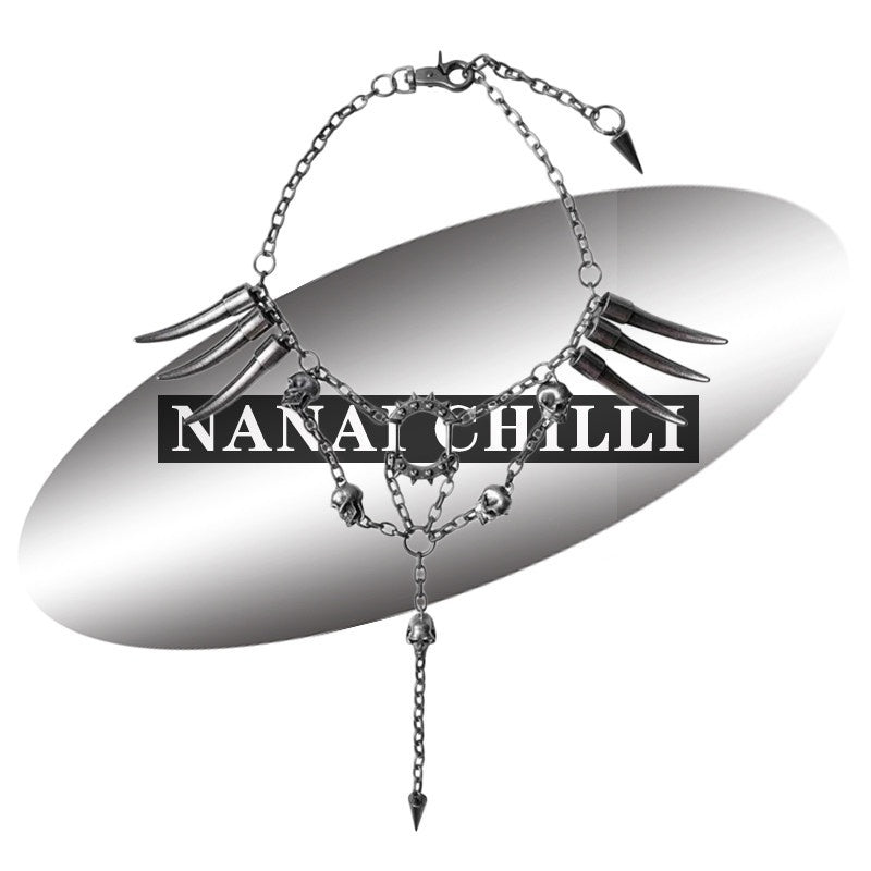 NANAICHILLI_Gunmetal_Punk_Skull_Spike_Layered_Chain_Women&