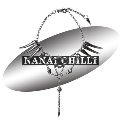 NANAICHILLI_Gunmetal_Punk_Skull_Spike_Layered_Chain_Women&