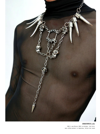 NANAICHILLI Gunmetal Punk Skull Spike Layered Chain Women&