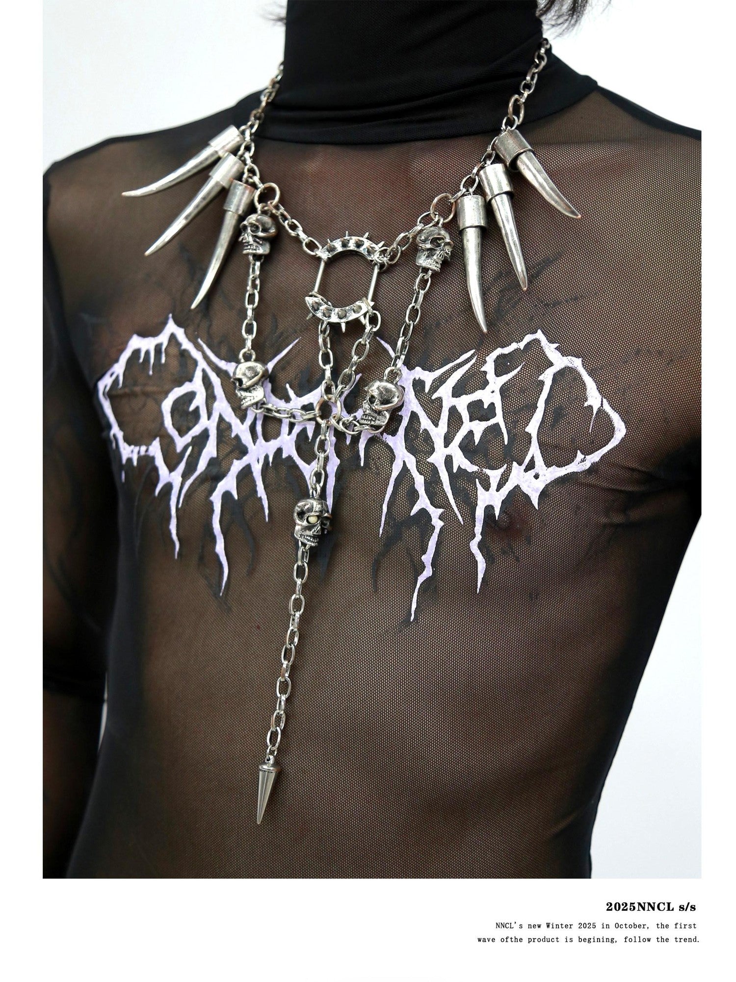 NANAICHILLI Gunmetal Punk Skull Spike Layered Chain Women&