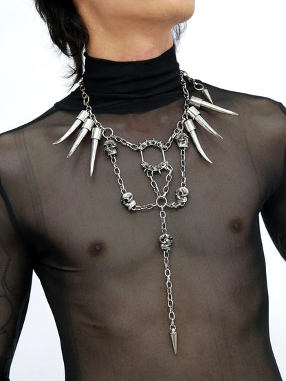 NANAICHILLI Gunmetal Punk Skull Spike Layered Chain Women&