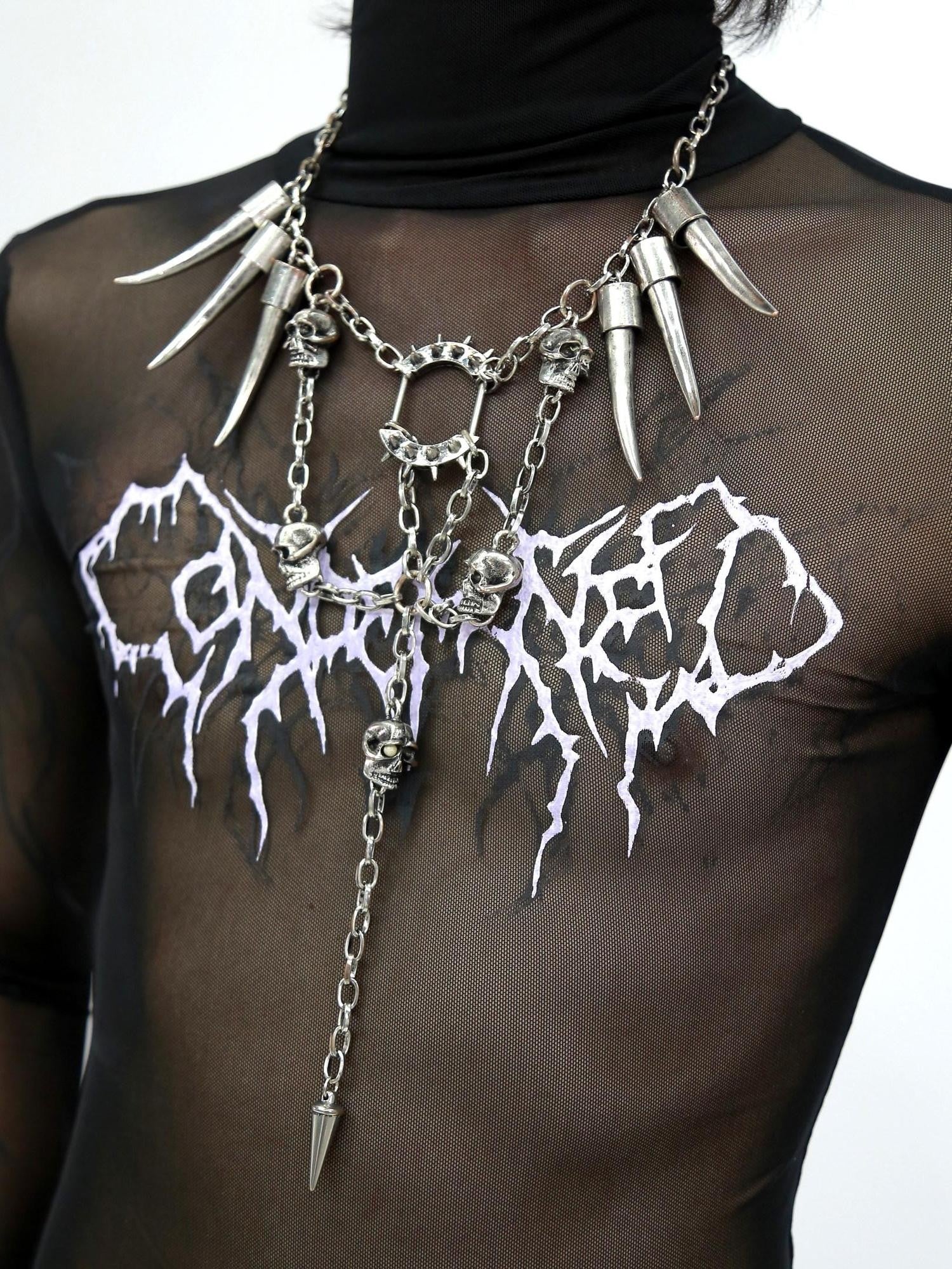 NANAICHILLI Gunmetal Punk Skull Spike Layered Chain Women&
