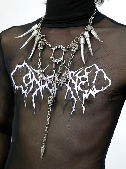 NANAICHILLI Gunmetal Punk Skull Spike Layered Chain Women&