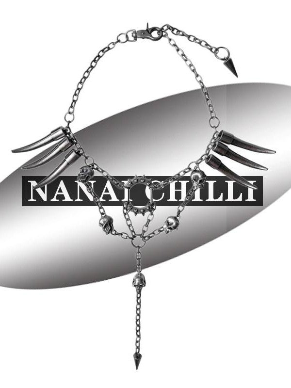 NANAICHILLI Gunmetal Punk Skull Spike Layered Chain Women&