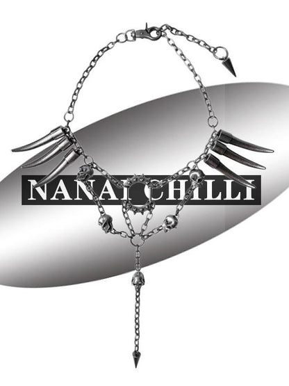 NANAICHILLI Gunmetal Punk Skull Spike Layered Chain Women&