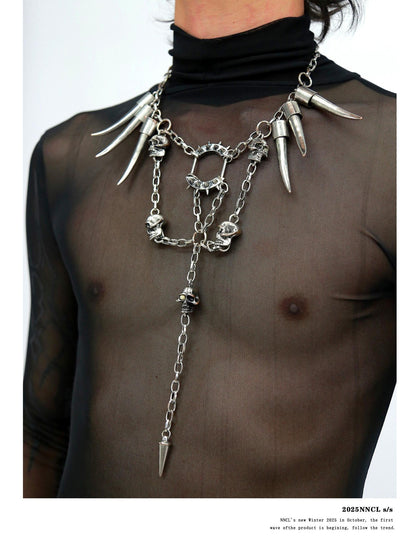 NANAICHILLI Gunmetal Punk Skull Spike Layered Chain Women&