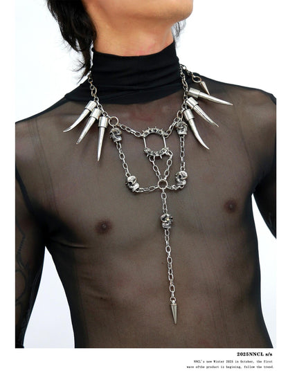 NANAICHILLI Gunmetal Punk Skull Spike Layered Chain Women&