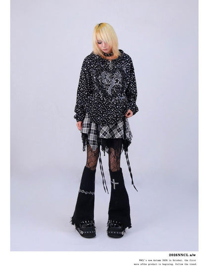 NANAICHILLI Heart Print Pleated Oversized Women&
