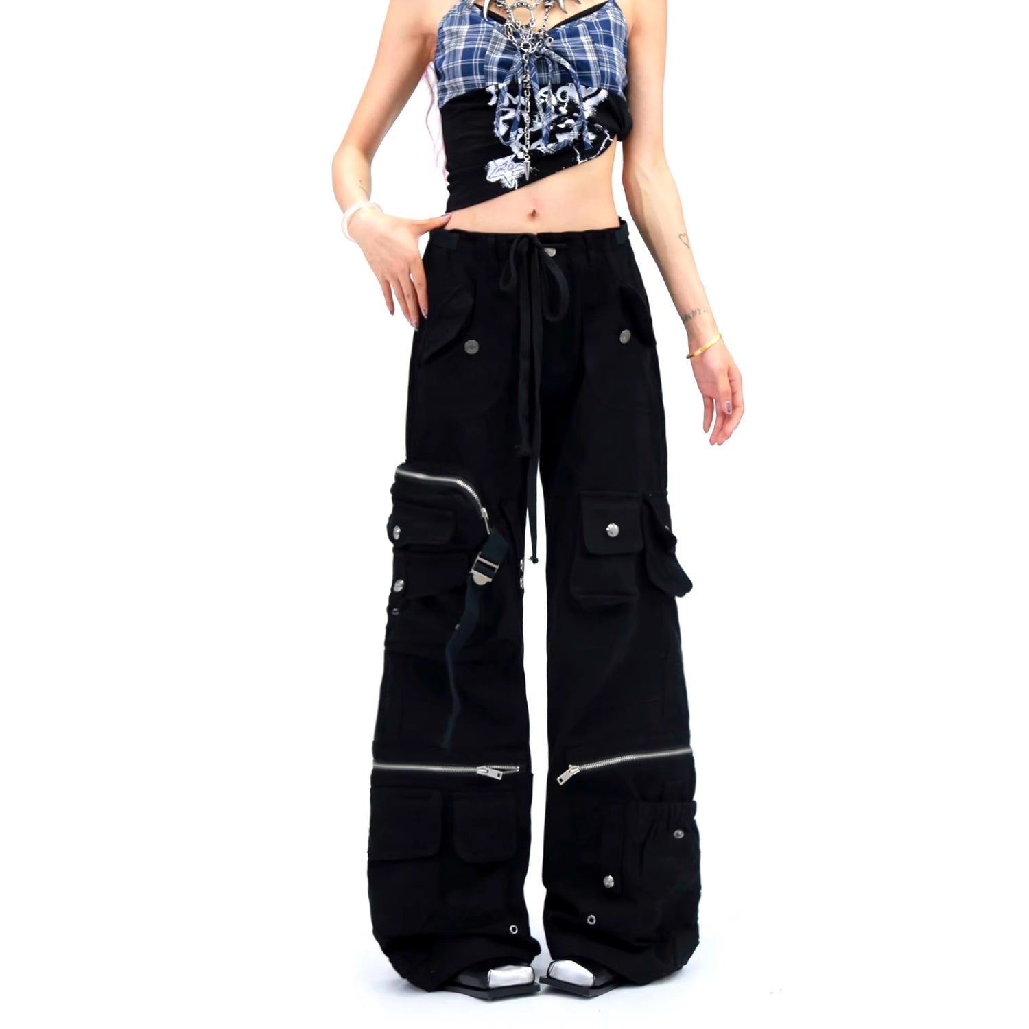 NANAICHILLI_High_Waist_Wide_Leg_Cargo_Zipper_Fly_Loose_Black_Casual_Jeans_MISSTT