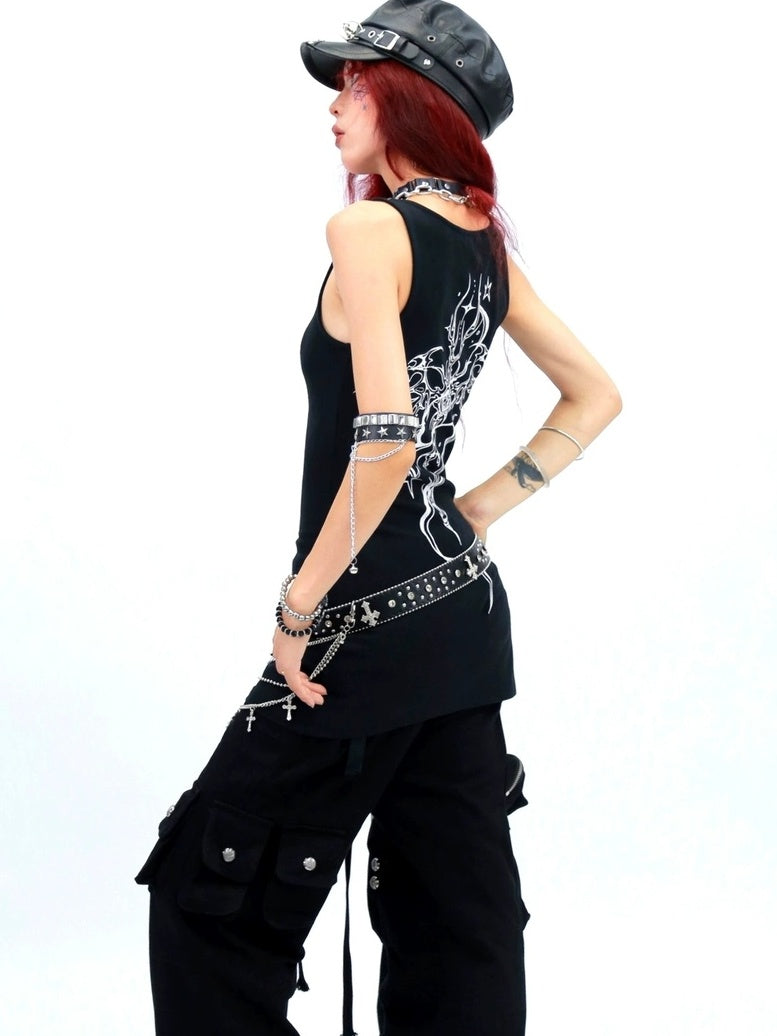 NANAICHILLI High Waist Wide Leg Cargo Zipper Fly Loose Black Casual Jeans