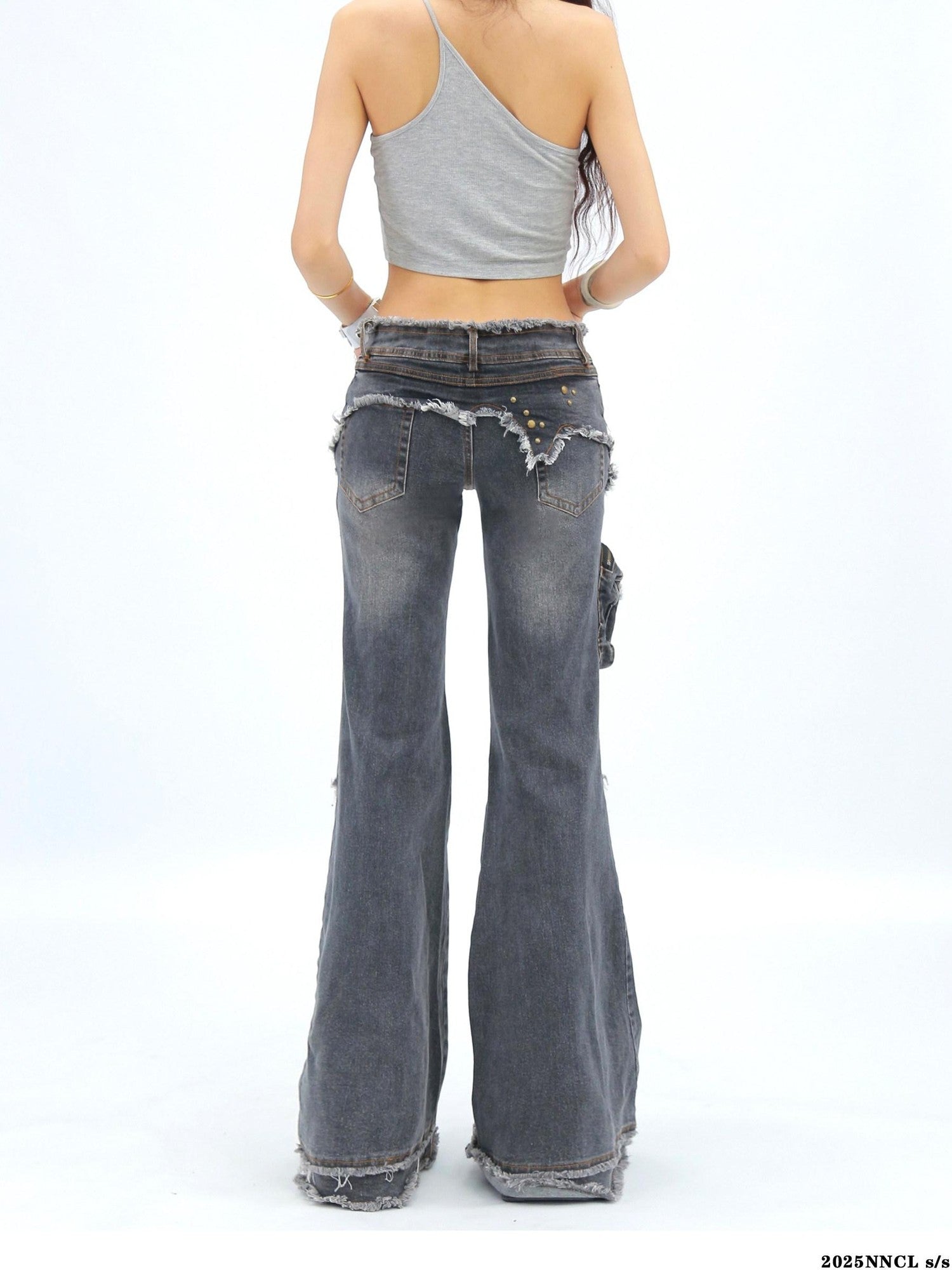 NANAICHILLI Light Gray Asymmetrical Shoulder Backless Slim Fit Women&