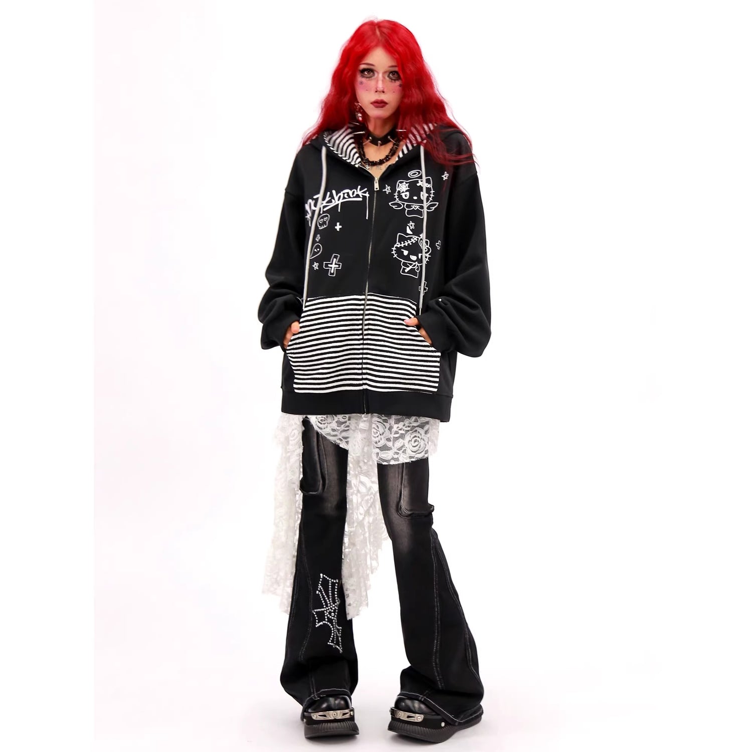 NANAICHILLI_Loose_Fit_Zip_Up_Cartoon_Anime_Streetwear_Hooded_Black_Gray_Hoodies_MISSTT