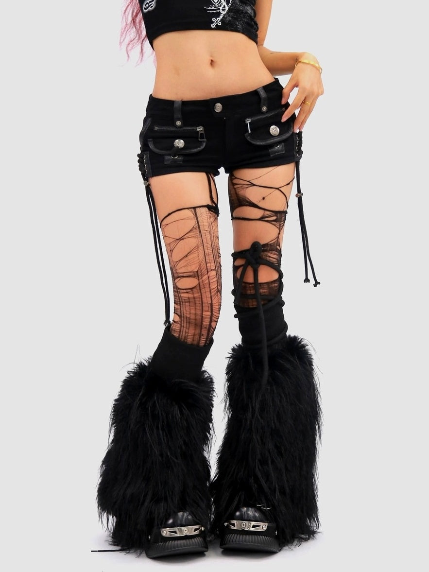 NANAICHILLI Low Waist Sexy Tie Detail Standard Fit Women Camo Cotton Zip Fly Shorts