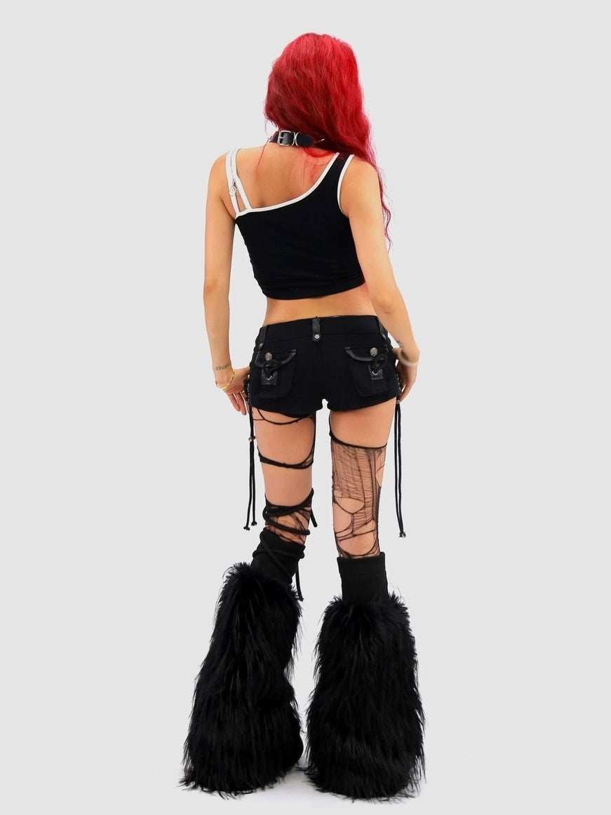 NANAICHILLI Low Waist Sexy Tie Detail Standard Fit Women Camo Cotton Zip Fly Shorts