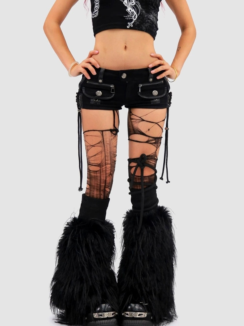 NANAICHILLI Low Waist Sexy Tie Detail Standard Fit Women Camo Cotton Zip Fly Shorts