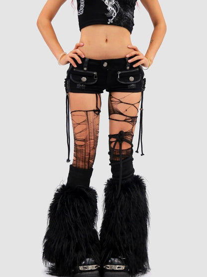 NANAICHILLI Low Waist Sexy Tie Detail Standard Fit Women Camo Cotton Zip Fly Shorts