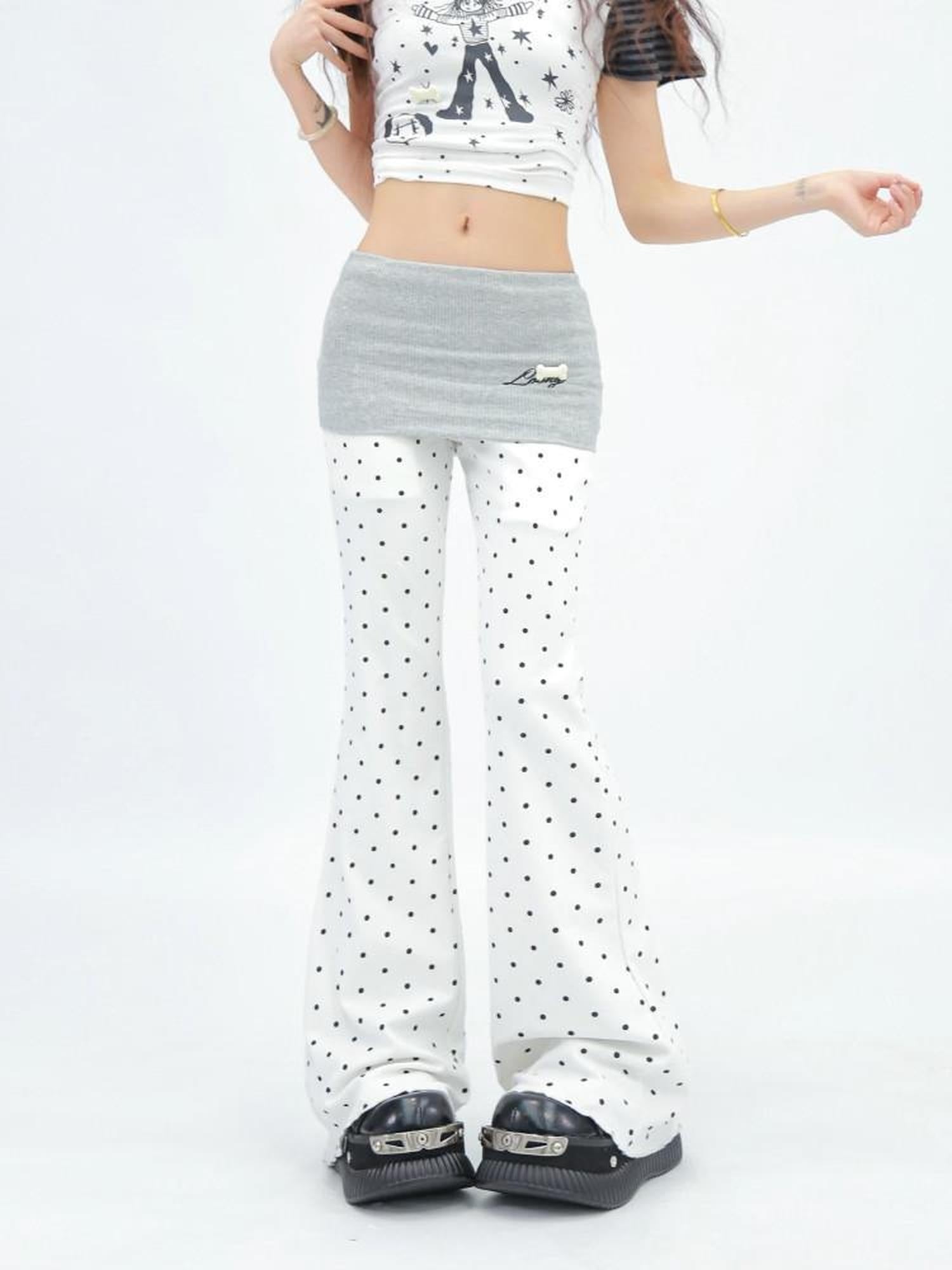 NANAICHILLI Minimal Slim Micro Flare Street Style Elastic Natural Waist Black White Pants