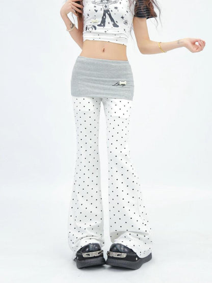 NANAICHILLI Minimal Slim Micro Flare Street Style Elastic Natural Waist Black White Pants