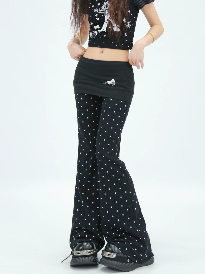 NANAICHILLI Minimal Slim Micro Flare Street Style Elastic Natural Waist Black White Pants