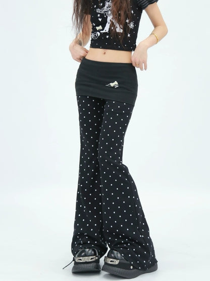 NANAICHILLI Minimal Slim Micro Flare Street Style Elastic Natural Waist Black White Pants