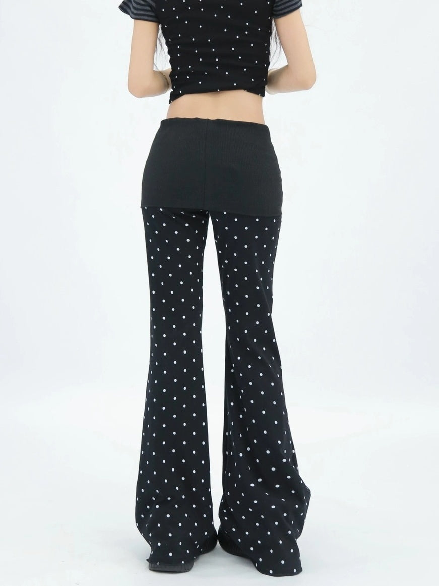 NANAICHILLI Minimal Slim Micro Flare Street Style Elastic Natural Waist Black White Pants