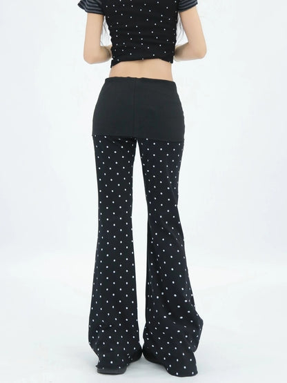 NANAICHILLI Minimal Slim Micro Flare Street Style Elastic Natural Waist Black White Pants