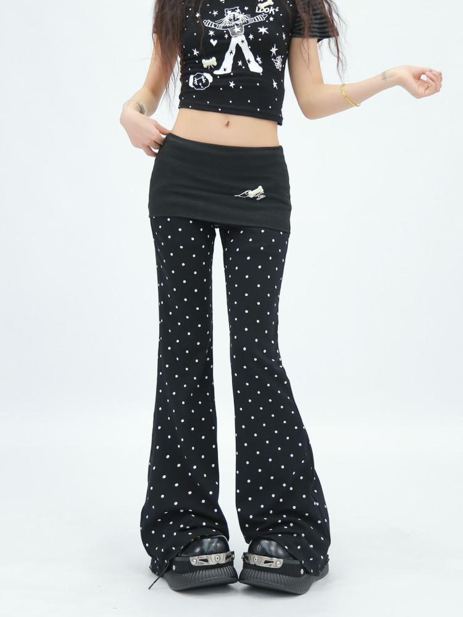 NANAICHILLI Minimal Slim Micro Flare Street Style Elastic Natural Waist Black White Pants