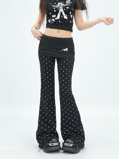 NANAICHILLI Minimal Slim Micro Flare Street Style Elastic Natural Waist Black White Pants