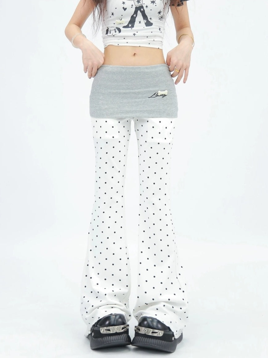 NANAICHILLI Minimal Slim Micro Flare Street Style Elastic Natural Waist Black White Pants