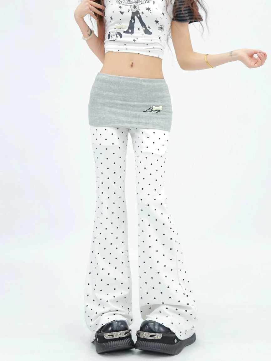 NANAICHILLI Minimal Slim Micro Flare Street Style Elastic Natural Waist Black White Pants