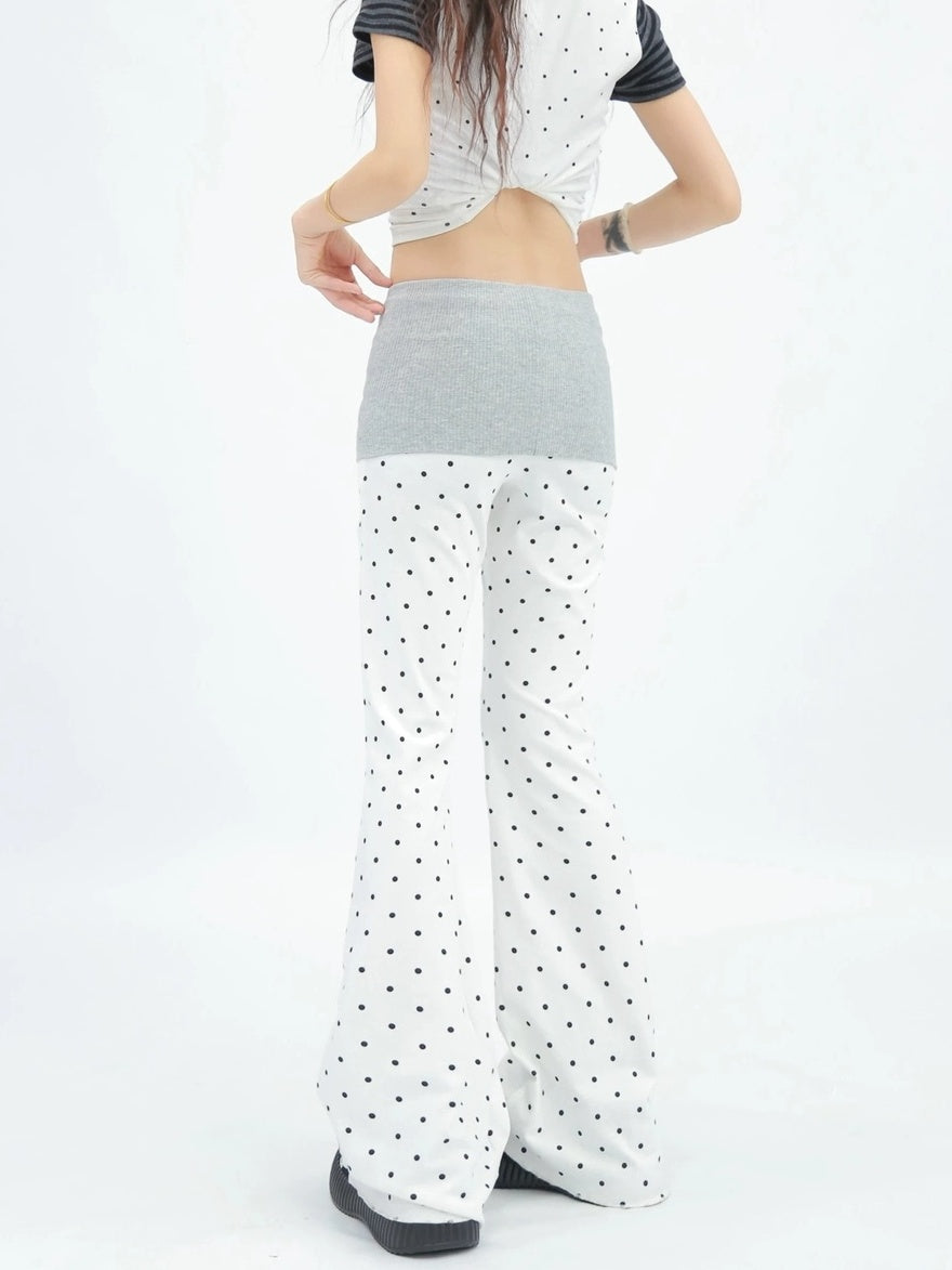 NANAICHILLI Minimal Slim Micro Flare Street Style Elastic Natural Waist Black White Pants