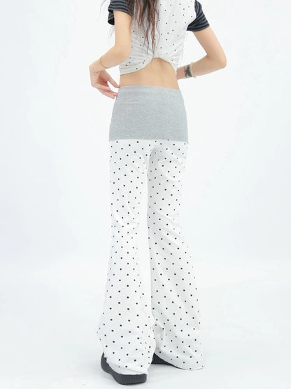 NANAICHILLI Minimal Slim Micro Flare Street Style Elastic Natural Waist Black White Pants