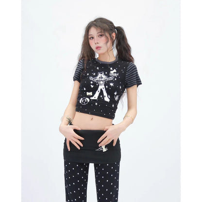 NANAICHILLI_Moisture_Wicking_Cartoon_Print_Slim_Fit_Street_Style_Youth_Black_White_T-Shirt_MISSTT