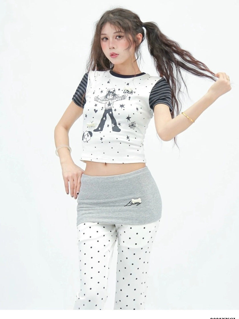 NANAICHILLI Moisture Wicking Cartoon Print Slim Fit Street Style Youth Black White T-Shirt