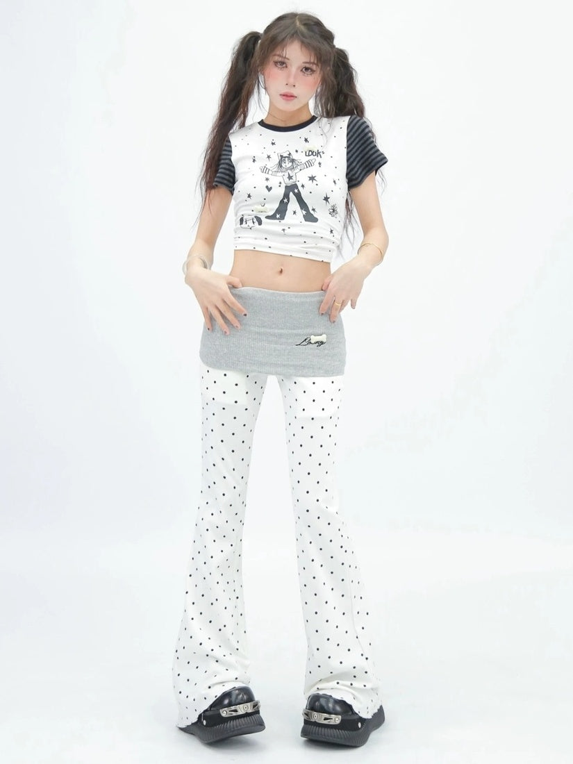 NANAICHILLI Moisture Wicking Cartoon Print Slim Fit Street Style Youth Black White T-Shirt