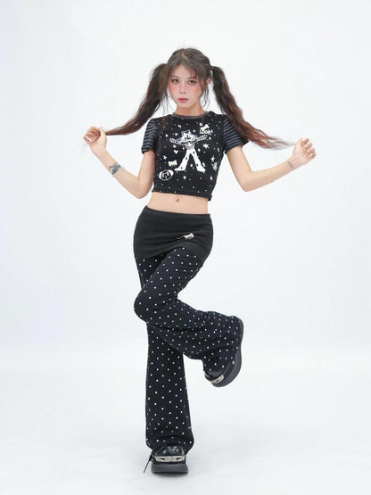 NANAICHILLI Moisture Wicking Cartoon Print Slim Fit Street Style Youth Black White T-Shirt