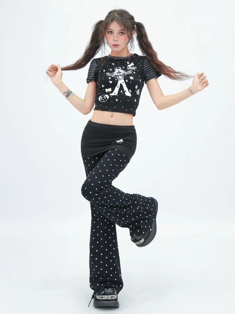 NANAICHILLI Moisture Wicking Cartoon Print Slim Fit Street Style Youth Black White T-Shirt