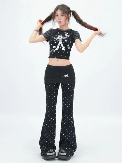 NANAICHILLI Moisture Wicking Cartoon Print Slim Fit Street Style Youth Black White T-Shirt