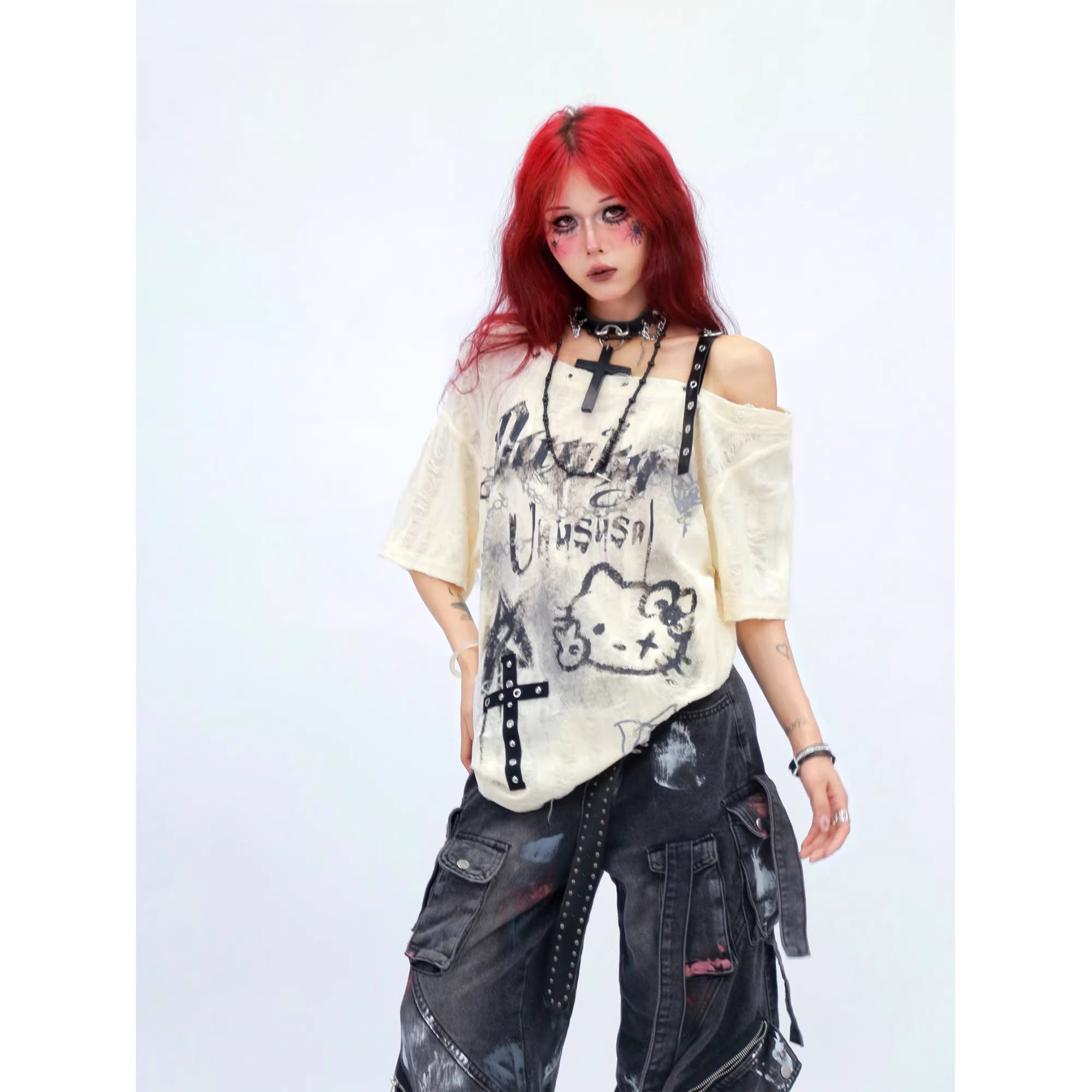 NANAICHILLI_Moisture_Wicking_Cartoon_Print_Streetwear_Loose_Boat_Neck_Beige_T-Shirt_MISSTT