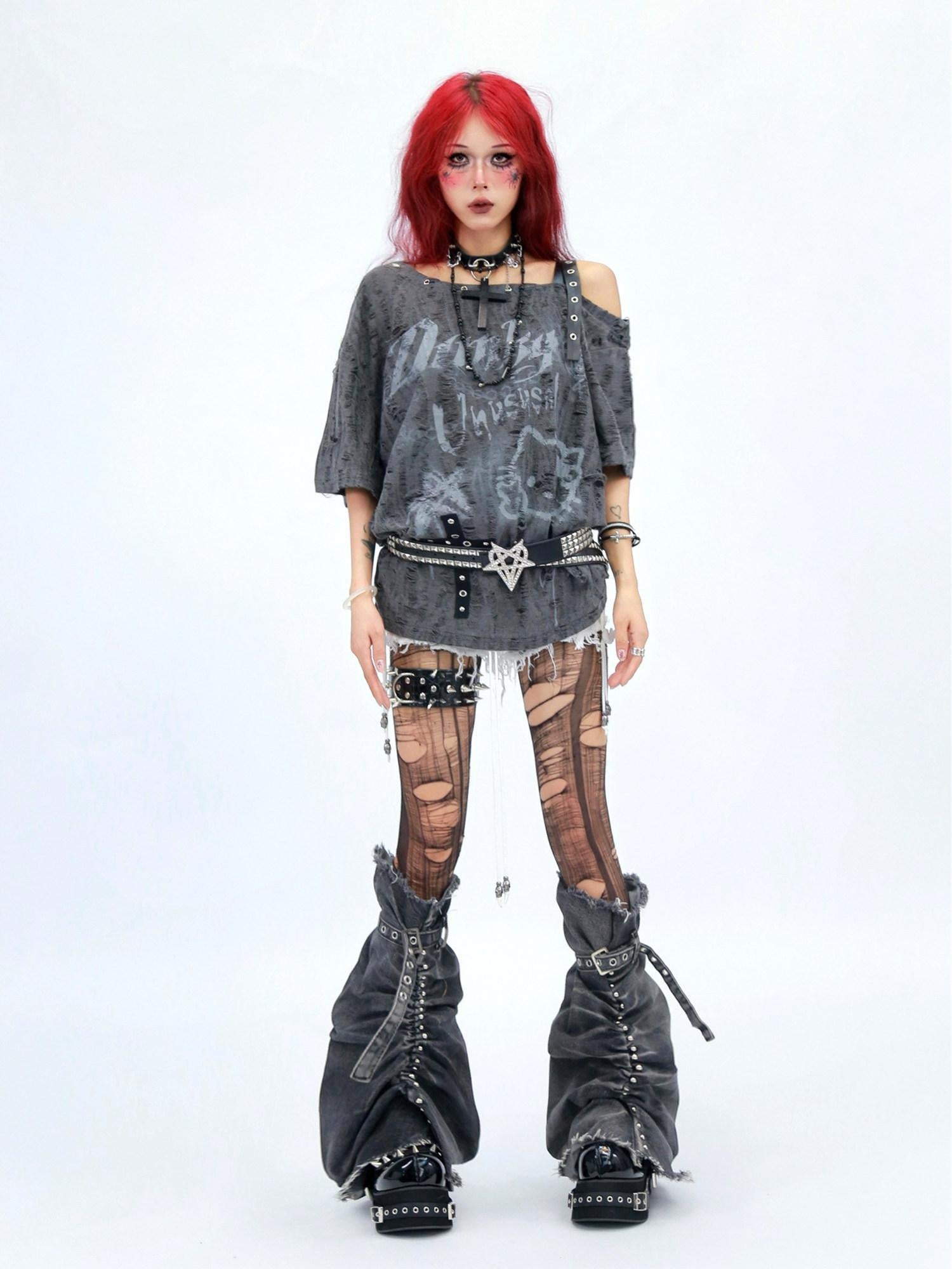 NANAICHILLI Moisture Wicking Cartoon Print Streetwear Loose Boat Neck Beige T-Shirt